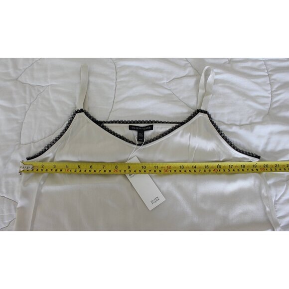 New w/Tags Eileen Fisher - Stretch Silk Charmeuse Lace Trim Cami, Bone, sz Med - Picture 5 of 9
